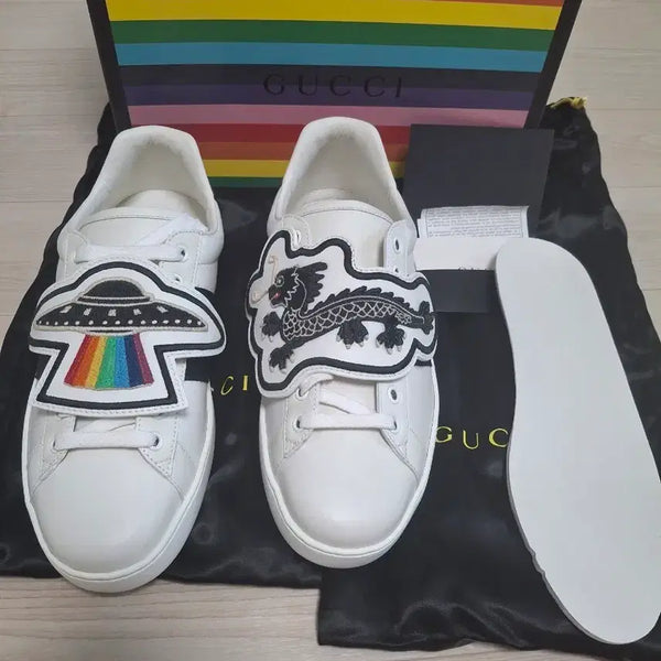 [BUNJANG] Gucci UFO & Dragon Patch Leather Sneakers / (정품)새상품 구찌 UFO&드래곤 패치 스니커즈478191