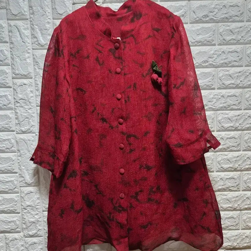 [BUNJANG] Natural Dye Silk Dress Safari Coat with Brooch (Size 99) / 인견 천연염색 사파리&브로치99