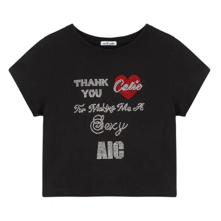 [BUNJANG] AS IF EAASY Black Hotfix T-Shirt / 에즈이프캘리 블랙 핫픽스 반팔 티셔츠 새상품