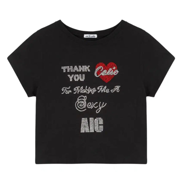 [BUNJANG] AS IF EAASY Black Hotfix T-Shirt / 에즈이프캘리 블랙 핫픽스 반팔 티셔츠 새상품