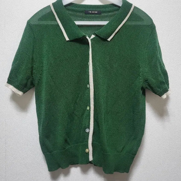 [BUNJANG] ME-SENSE Green Collar Short Cardigan / 72318 ME-SENSE 그린색 카라 숏 가디건