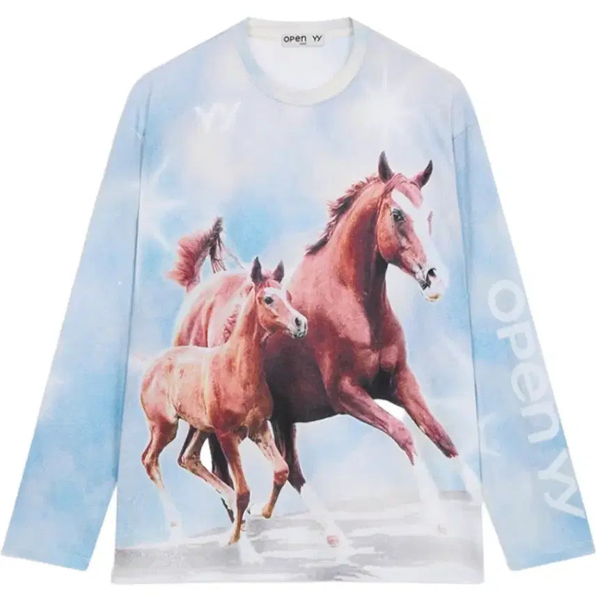 [BUNJANG] Open YY Red Horse Long Sleeve T-Shirt S/M / 오픈와이와이 적토마 롱슬리브 티셔츠 S/M