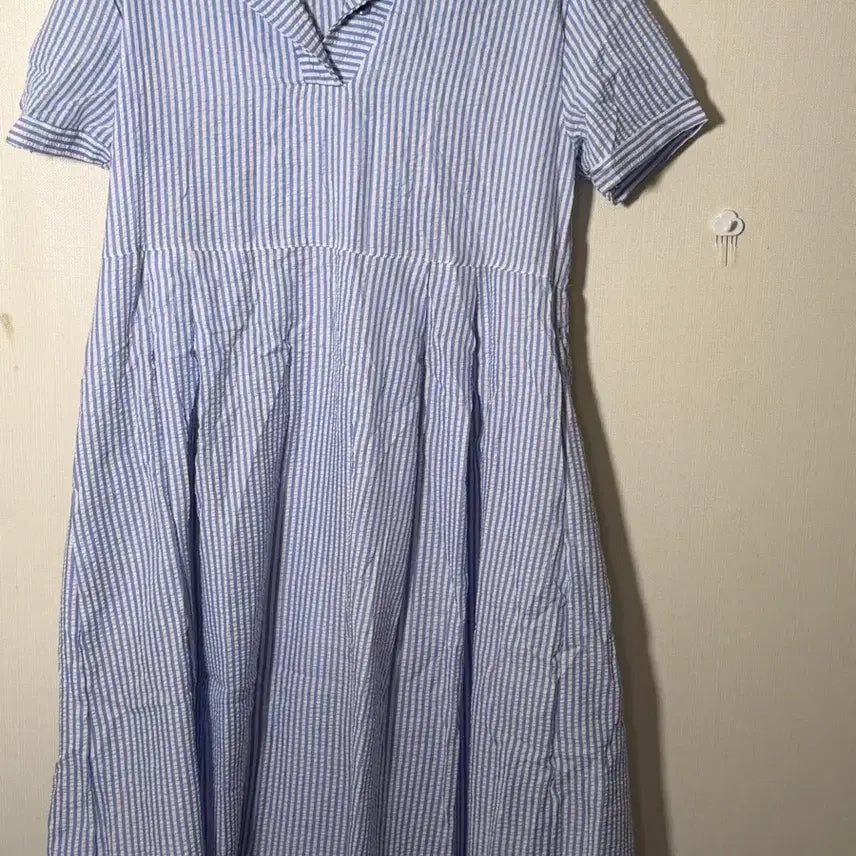 [BUNJANG] Sailor Collar Long Dress - Blue Stripe / 세일러 카라 롱원피스 블루
