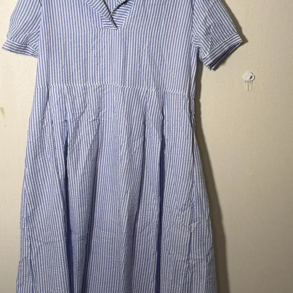 [BUNJANG] Sailor Collar Long Dress - Blue Stripe / 세일러 카라 롱원피스 블루