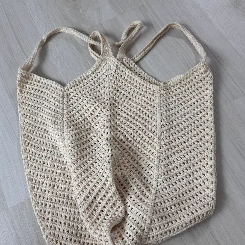 [BUNJANG] Ivory Knit Net Shoulder Bag / 아이보리 뜨개 그물 숄더백