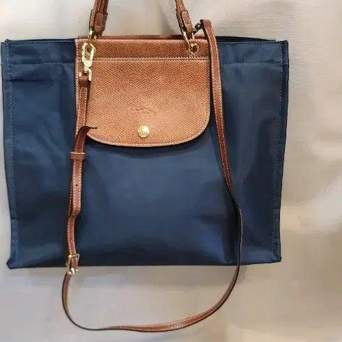 [BUNJANG] Longchamp Le Pliage Energy XS Top Handle Bag - Navy/Brown / 롱샴 플립 백 토트백 네이비 브라운