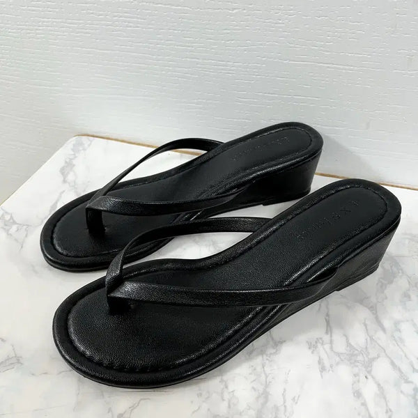 [BUNJANG] Women's Wedge Platform Flip-Flop Sandals Black 245mm 5.5cm Heel / [245] 여성 통굽 웨지 쪼리 슬리퍼 블랙 5.5cm