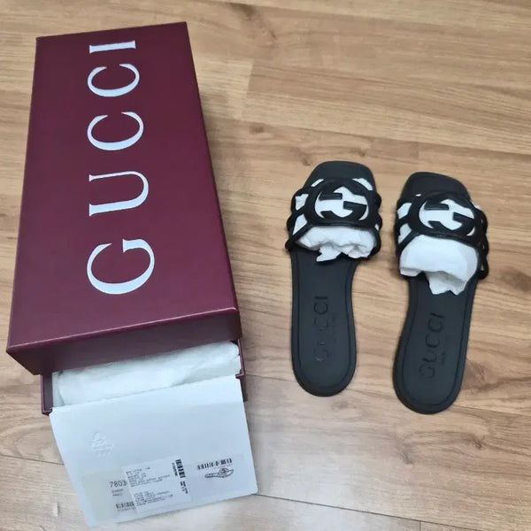 [BUNJANG] Gucci Interlocking G Slide Sandals Black/White / 구찌 샌들 블랙/화이트