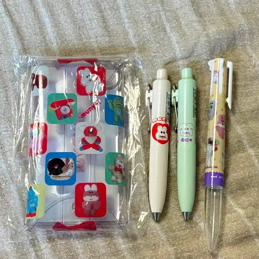 [BUNJANG] Muni Character Pouch with Uni-ball One and Uni Style Pens Set / 일본 작가 캐릭터 무뉴 파우치와 유니볼 원, 유니 스타일 펜 세트
