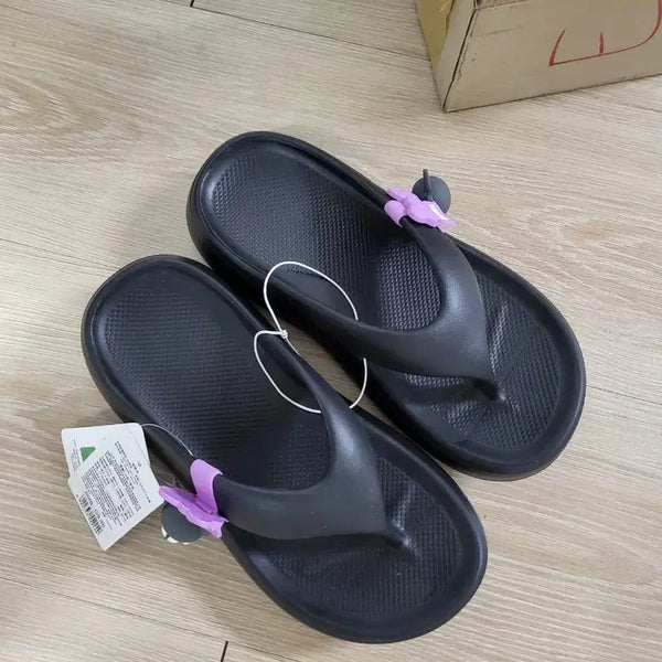 [BUNJANG] Kuromi Character Slides Sandals - Black / 쿠로미 쪼리 샌들 블랙 새 상품 220-230