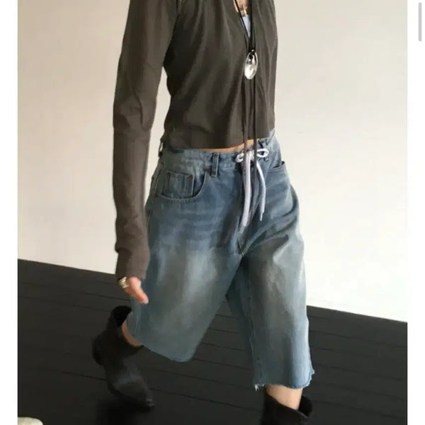 [BUNJANG] THE BREATHE Vintage Washed Denim Bermuda Shorts / THE BREATHE(브리드) 7부 스트링 빈티지 워싱 데님 버뮤다 팬츠 (S=S~L)새상품
