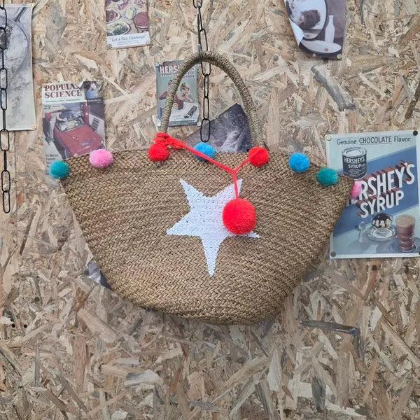 [BUNJANG] Bally Toco Emporium Pom Pom Straw Tote Bag / 새상품) 발리 토코 엠포리움 왕골백 폼폼 라탄백