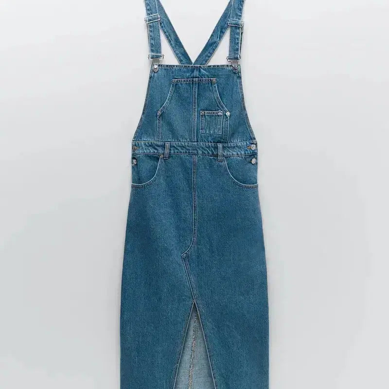 [BUNJANG] Zara Denim Midi Dungaree Dress - Medium Blue / Zara 자라 데님 미디 멜빵 원피스 중청