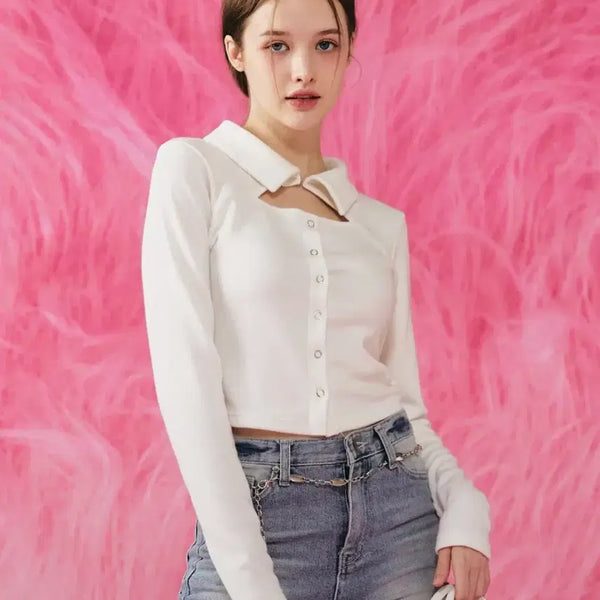 [BUNJANG] Zero Planet Cut-Out Collar Top M Size / 제로플래닛 컷아웃 카라탑 새상품 M사이즈 러블리힙 아일릿원희