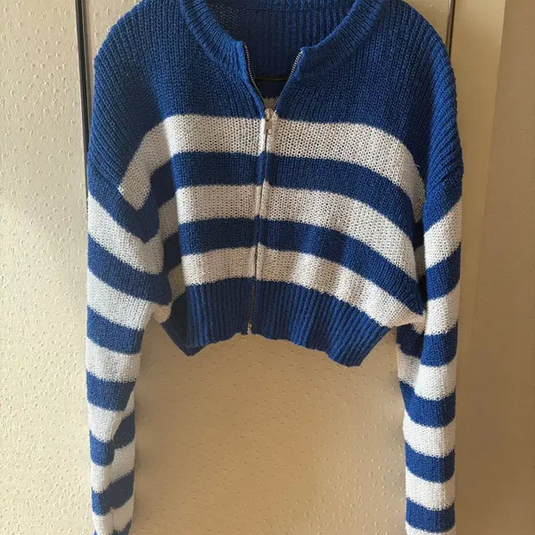 [BUNJANG] Striped Zip-Up Knit Zip-Up / 단가라 집업 니트 집업