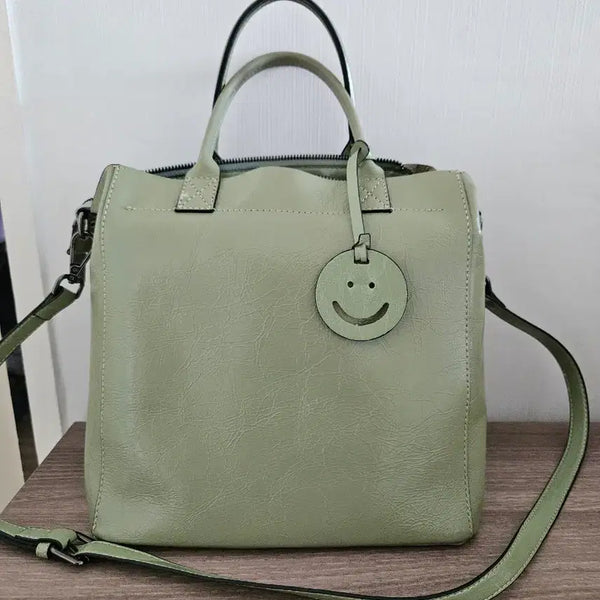 [BUNJANG] Soft Calfskin Leather Tote Bag - Mint / 부드러운 송아지가죽 가방 최상품