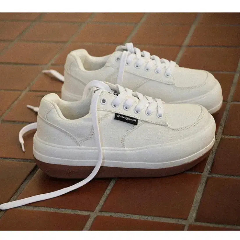 [BUNJANG] PozGantz MeomMeom White Canvas Platform Sneakers / 포즈간츠 멈멈 화이트 캔버스 플랫폼 키높이 스니커즈 운동화