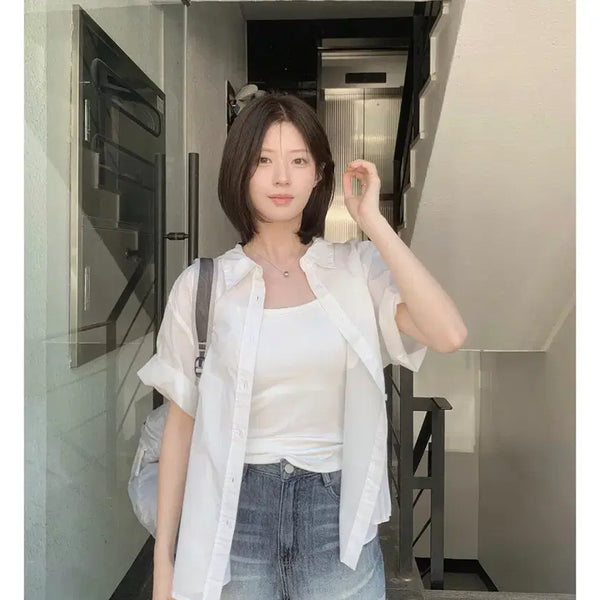 [BUNJANG] Slowand Silket Double Stitch Washing Shirt White / 새상품>>슬로우앤드 실켓 더블스티치 워싱셔츠 화이트