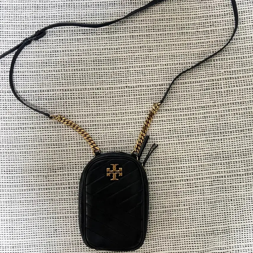 [BUNJANG] Tory Burch Kira Chevron Mini Crossbody Bag Black Leather / 토리버치 키라 쉐브론 미니 크로스백 블랙