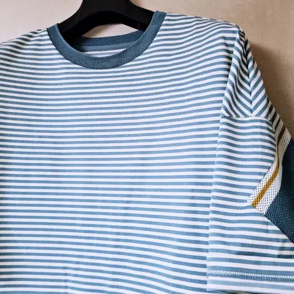 [BUNJANG] TI For Men Mint Blue Stripe Short Sleeve T-Shirt / 티아이포맨 민트블루 스트라이프 반팔티 폴1354
