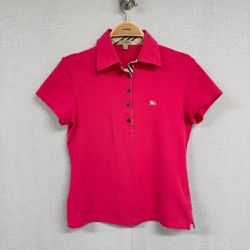 [BUNJANG] Burberry Check Collar Short Sleeve T-Shirt Pink / 버버리 카라 반팔 티셔츠