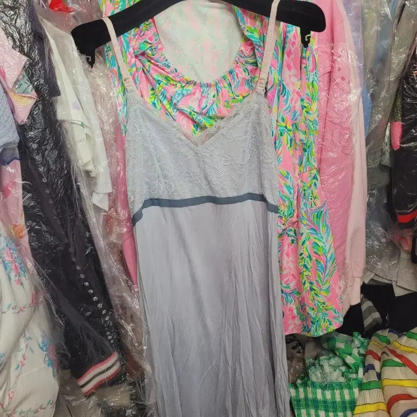 [BUNJANG] Imported Lace Blue Slip Pajama Set / 레이스 블루슬립 잠옷 수입 세트