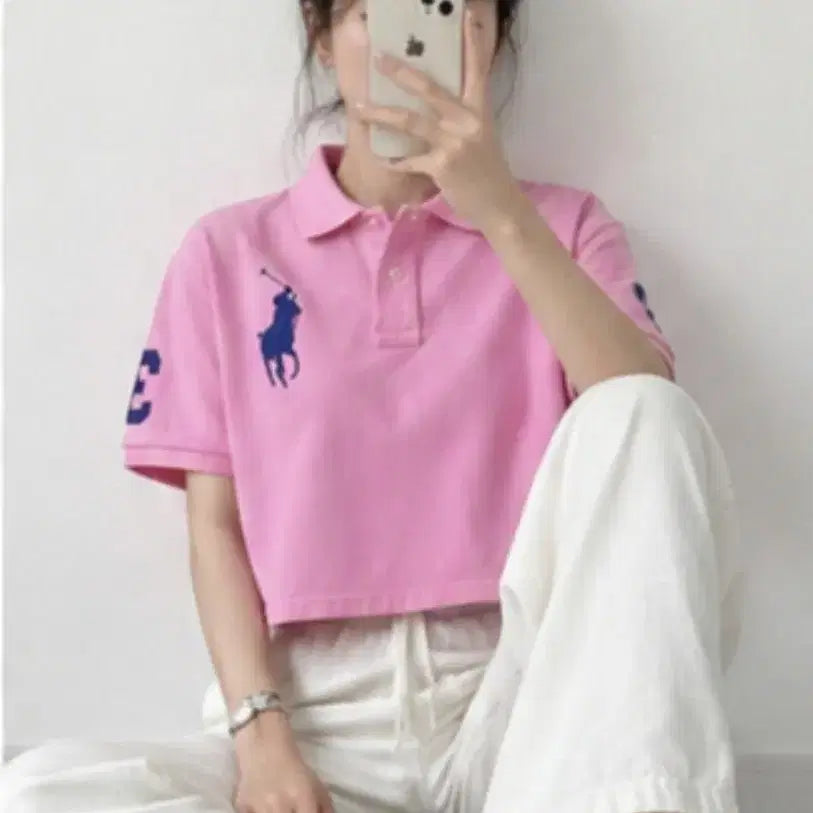 [BUNJANG] Polo Ralph Lauren Big Pony Cropped Pique Polo Shirt Pink Women's 55 / 55사이즈 폴로 랄프로렌 빅포니 크롭 카라티 핑크