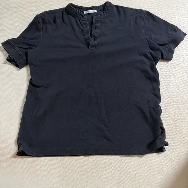 [BUNJANG] ZARA Men's Black Short Sleeve Henley T-Shirt / ZARA 자라 남성 반팔 헨리넥 티셔츠 블랙