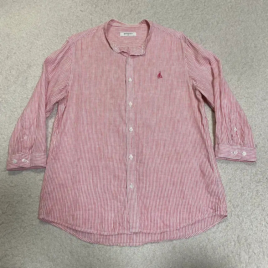 [BUNJANG] Beanpole Henry Neck Linen Shirt Stripe Size 100 / 빈폴 헨리넥 린넨 셔츠 스트라이프 100