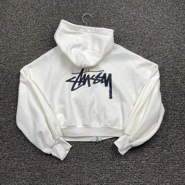 [BUNJANG] Stussy Stock Logo Crop Hoodie / 스투시 스탁로고 크롭 후드집업