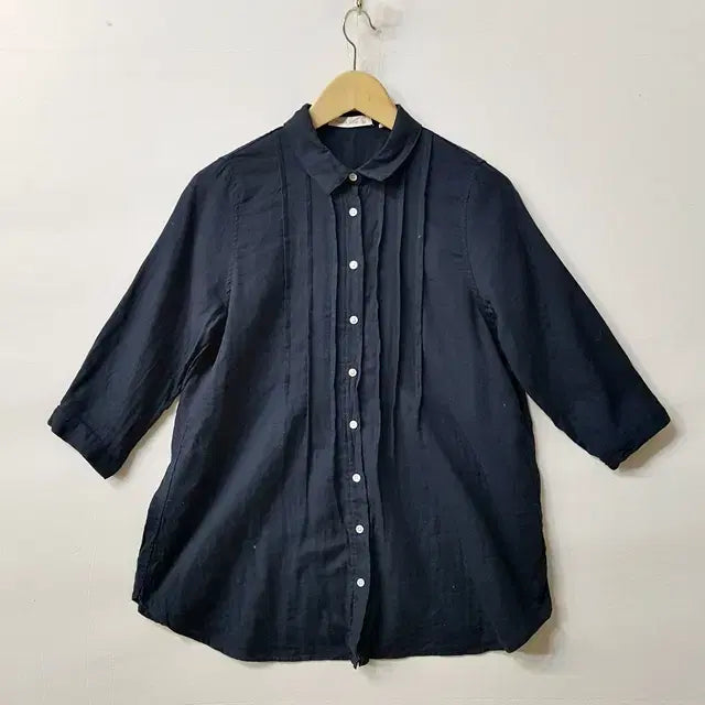 [BUNJANG] Studio Clip Double Gauze 3/4 Sleeve Blouse Navy / STUDIO CLIP 더블거즈 칠부 블라우스 네이비