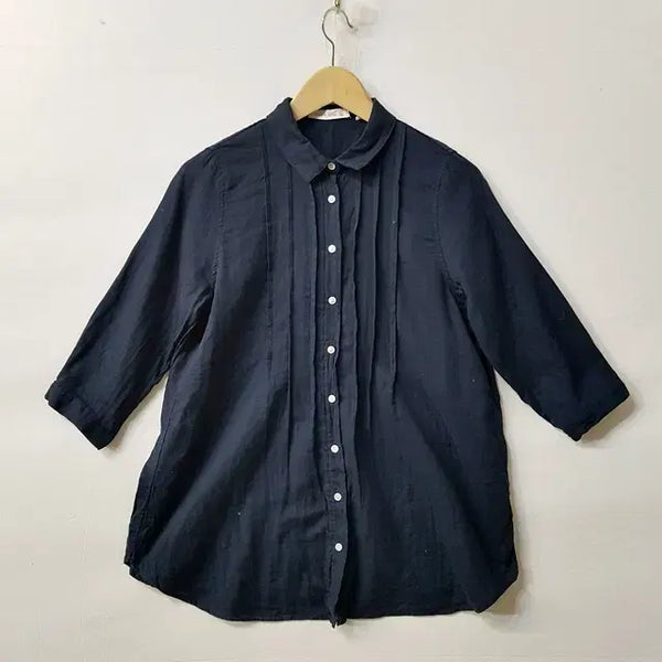 [BUNJANG] Studio Clip Double Gauze 3/4 Sleeve Blouse Navy / STUDIO CLIP 더블거즈 칠부 블라우스 네이비