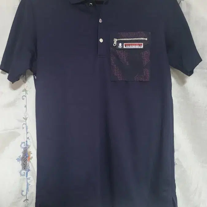 [BUNJANG] Mark &ロナ Navy Camouflage Pocket Polo Shirt Size 46 / 마크앤로나 네이비 카모플라쥬 포켓 카라티 46