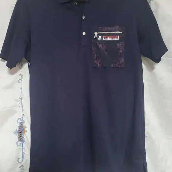 [BUNJANG] Mark &ロナ Navy Camouflage Pocket Polo Shirt Size 46 / 마크앤로나 네이비 카모플라쥬 포켓 카라티 46