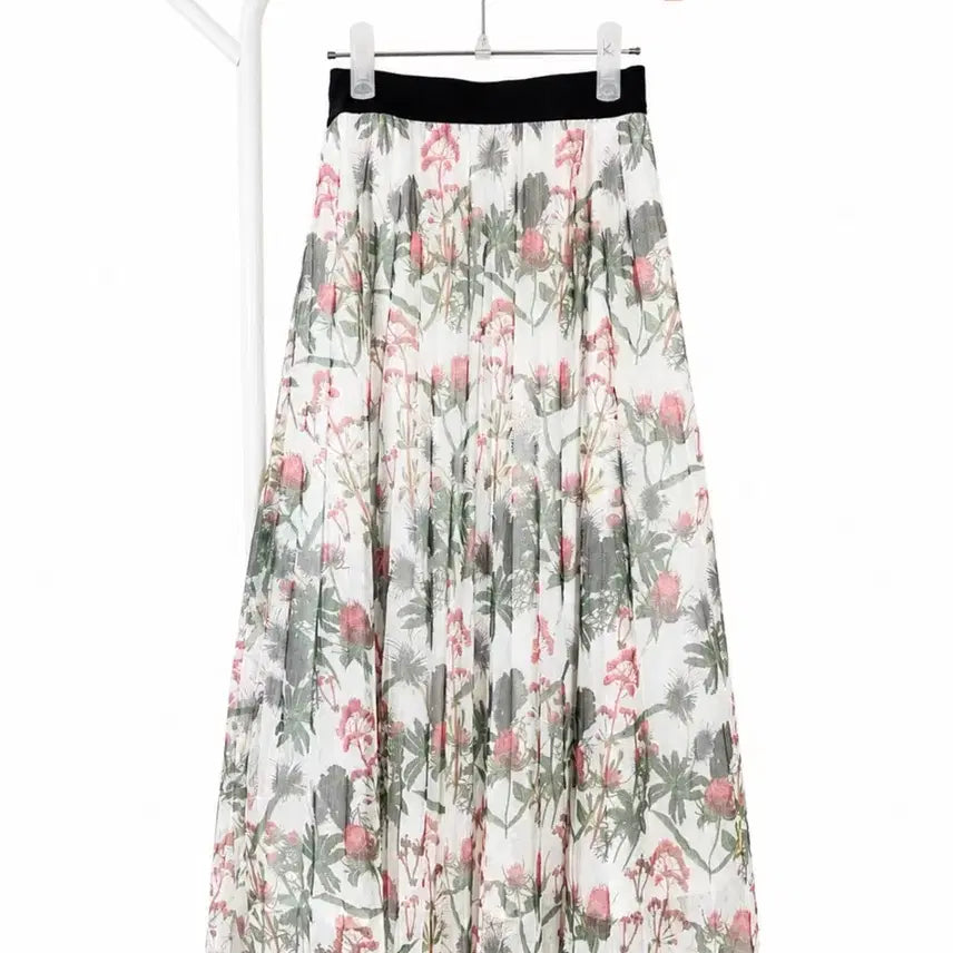 [BUNJANG] Vintage Flower Pattern Pleated Long Skirt / 빈티지 플라워 패턴 플리츠 롱 샤스커트