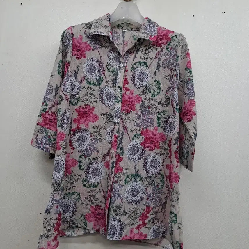 [BUNJANG] Women's Long Sleeve Floral Shirt XL / 부인복 롱셔츠XL