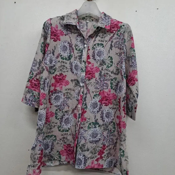 [BUNJANG] Women's Long Sleeve Floral Shirt XL / 부인복 롱셔츠XL