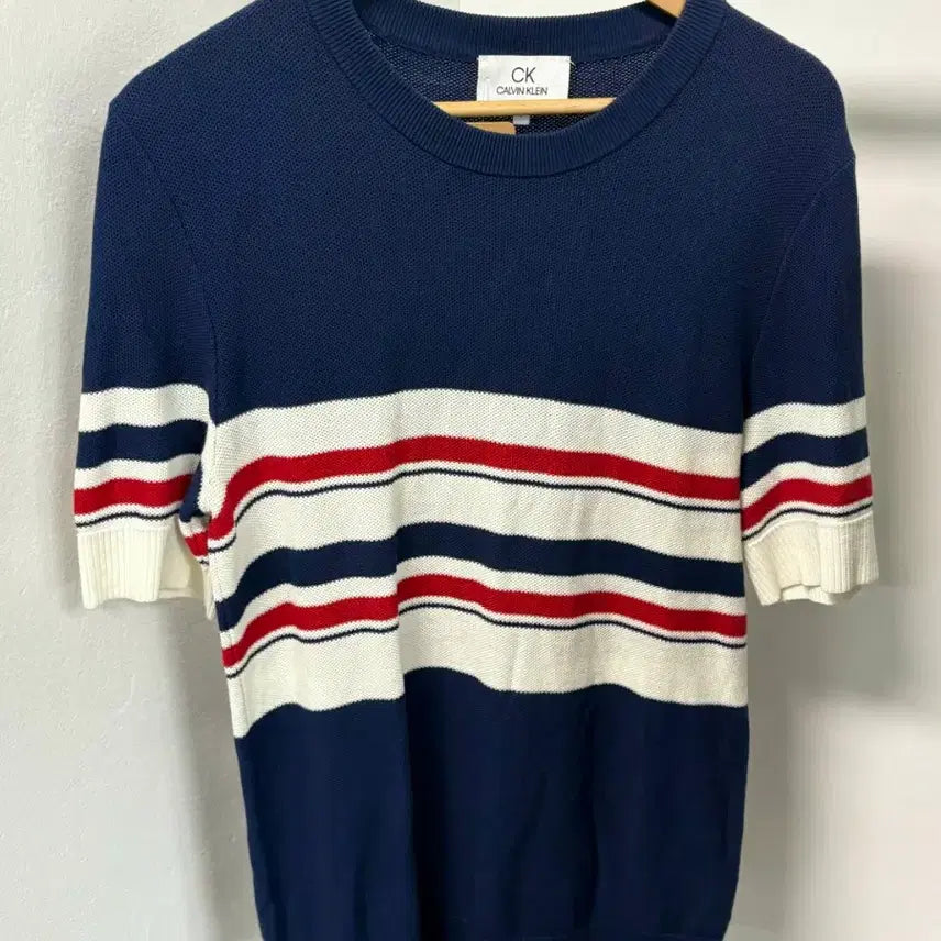 [BUNJANG] Calvin Klein Striped Short Sleeve Knit Top / 캘빈클라인 스트라이프 반팔 니트