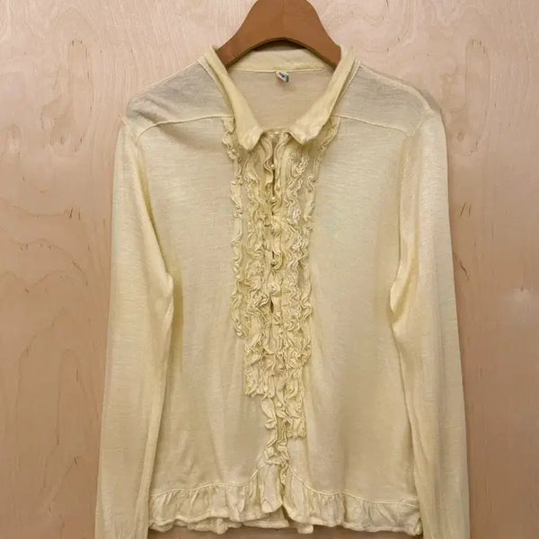 [BUNJANG] Vintage Butter Frill Lace Pearl Button Blouse Cardigan / [빈티지] 버터 프릴 레이스 진주 버튼 블라우스 가디건