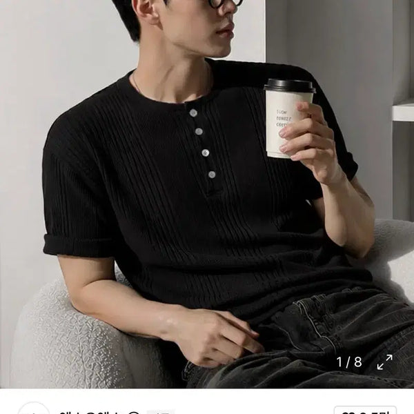 [BUNJANG] XOXO Ribbed Henley Short-Sleeve T-Shirt XL / 엑스오엑스 리브드 헨리넥 반팔 XL사이즈