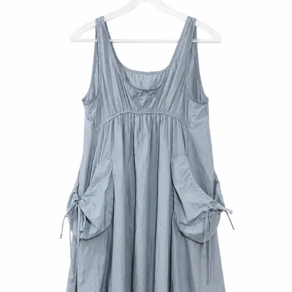[BUNJANG] Vintage Mori Girl Style Layered Big Pocket Sky Blue Midi Dress / 빈티지 모리걸 스타일 레이어드 빅포켓 소라 미디원피스