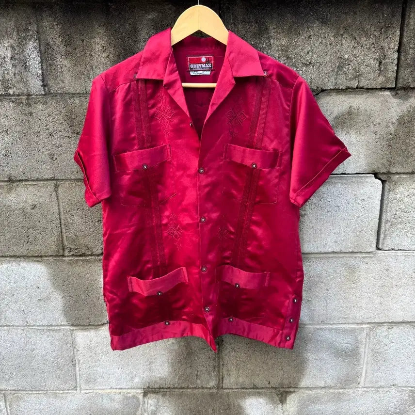 [BUNJANG] 70s-80s Greymax Satin Guayabera Cuban Shirt / 70~80s 빈티지 greymax 사틴 구아야베라 쿠바 셔츠