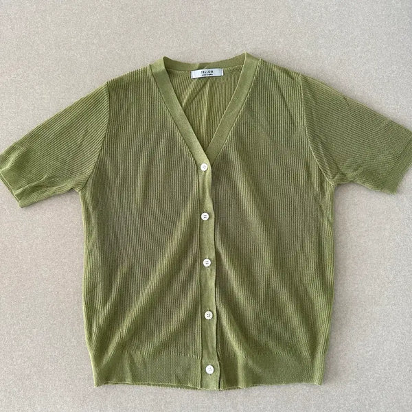 [BUNJANG] Olive Short Sleeve Cardigan Green / 올리브 반팔 가디건 그린