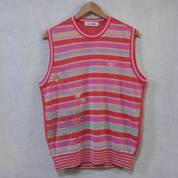 [BUNJANG] Superior Golf Floral Embroidery Mesh Vest / 슈페리어 골프 조끼 민소매 여름 베스트 매쉬 오일릴풍 꽃무늬 자수 77 88