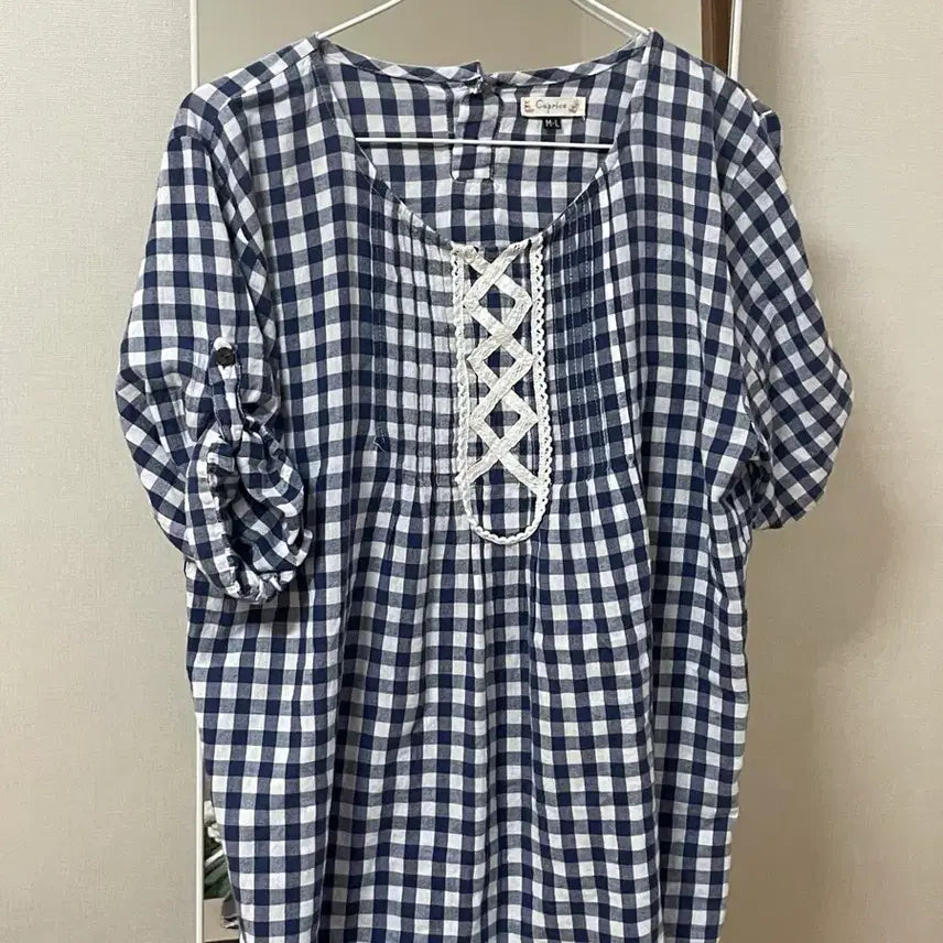 [BUNJANG] Mori Check Roll-Up Dress / 모리 체크 롤업 원피스