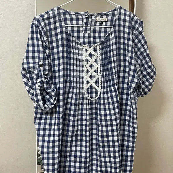 [BUNJANG] Mori Check Roll-Up Dress / 모리 체크 롤업 원피스