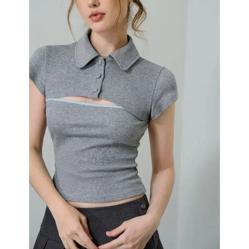 [BUNJANG] DeleteEX Off-Shoulder Tube Top Two-Piece Set / DeleteEX 오프숄더 튜브탑 칼라넥 투피스 세트
