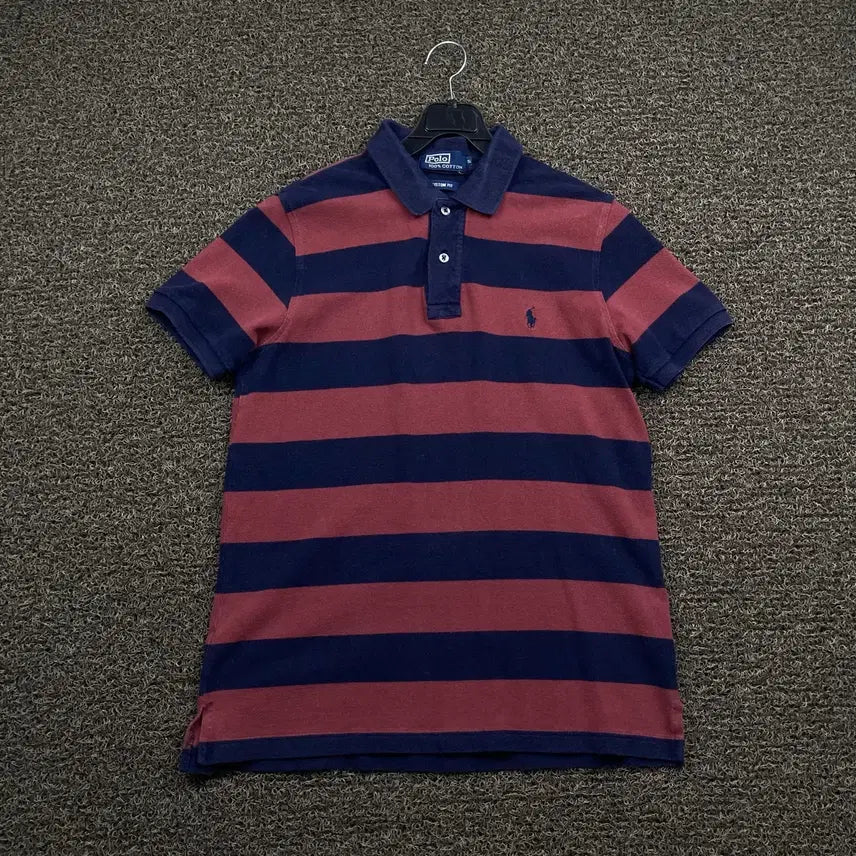 [BUNJANG] Polo Ralph Lauren Embroidered Logo Striped Pique T-Shirt / 폴로 랄프로렌 자수로고 단가라 피케 티셔츠