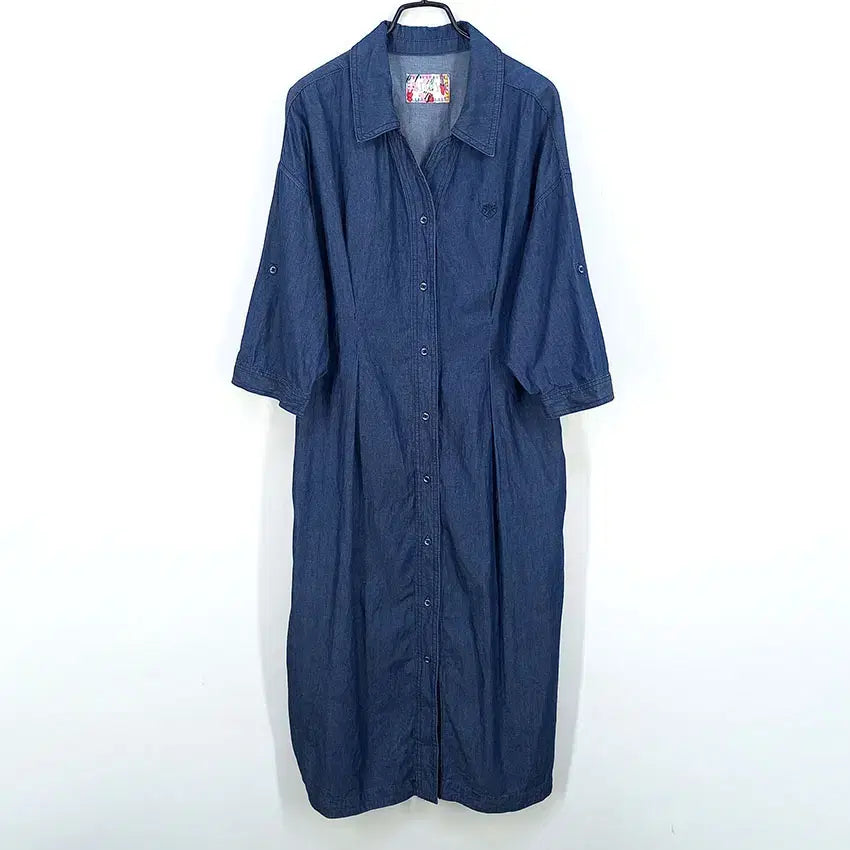 [BUNJANG] SIWY Women's Spring/Summer Unlined Roll-Up Sleeve Denim Dress Blue Size 77 / 씨위 여성 춘하 홑겹 소매롤업 데님원피스 블루77 (HU46106)