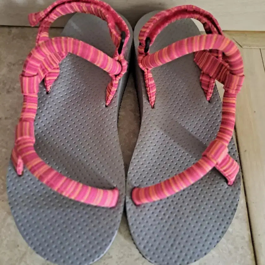 [BUNJANG] Stripe Pattern Sandals (Pink/Orange) / 스트라이프 샌들 핑크/오렌지